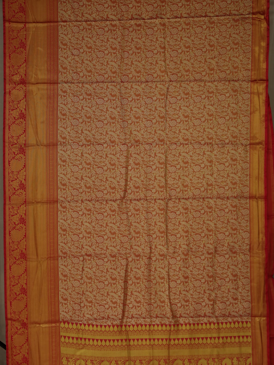 Terracotta Orange Dharmavaram Inspired Semi Silk Saree with Wide Wide Contrast Border