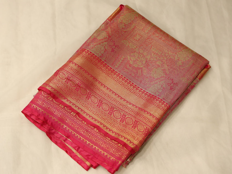 Burnt Sienna Dharmavaram Inspired Semi Silk Saree with Wide Wide Contrast Border