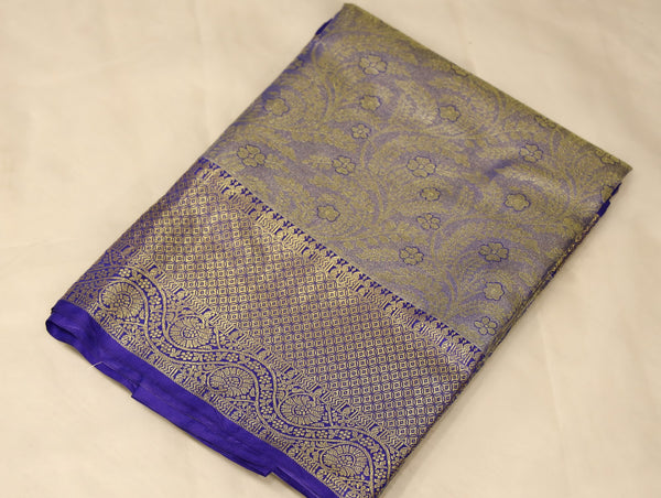 Taupe Grey Dharmavaram Inspired Semi Silk Saree with Wide Wide Contrast Border