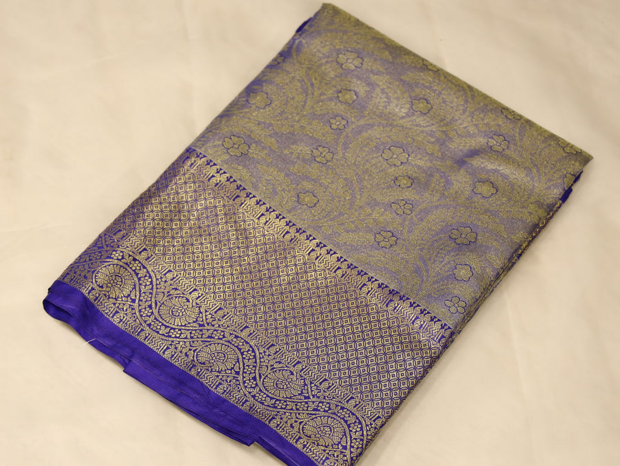 Taupe Grey Dharmavaram Inspired Semi Silk Saree with Wide Wide Contrast Border