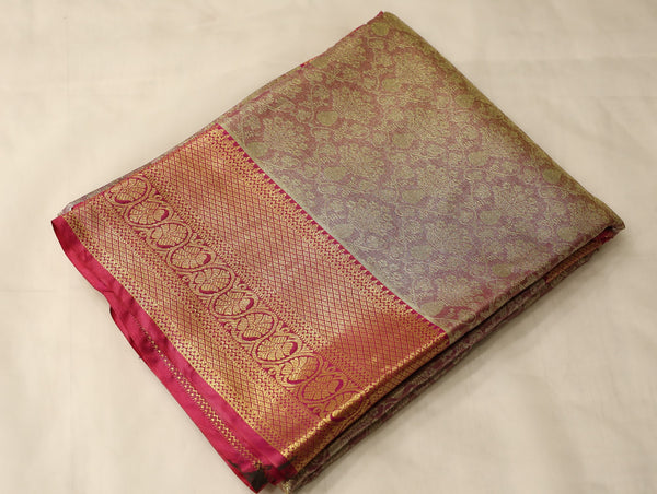 Champagne Gold Kanchipuram Inspired Semi Silk Saree with Wide Wide Contrast Border