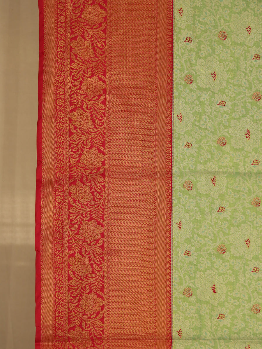 Mint Green Kanchipuram Inspired Semi Silk Saree with Medium Medium Contrast Border