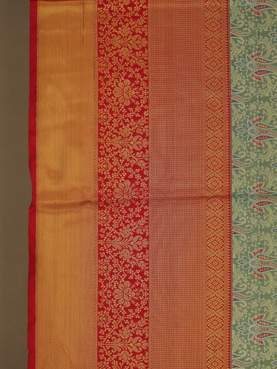 Sage Green Dharmavaram Inspired Semi Silk Saree with Medium Medium Contrast Border