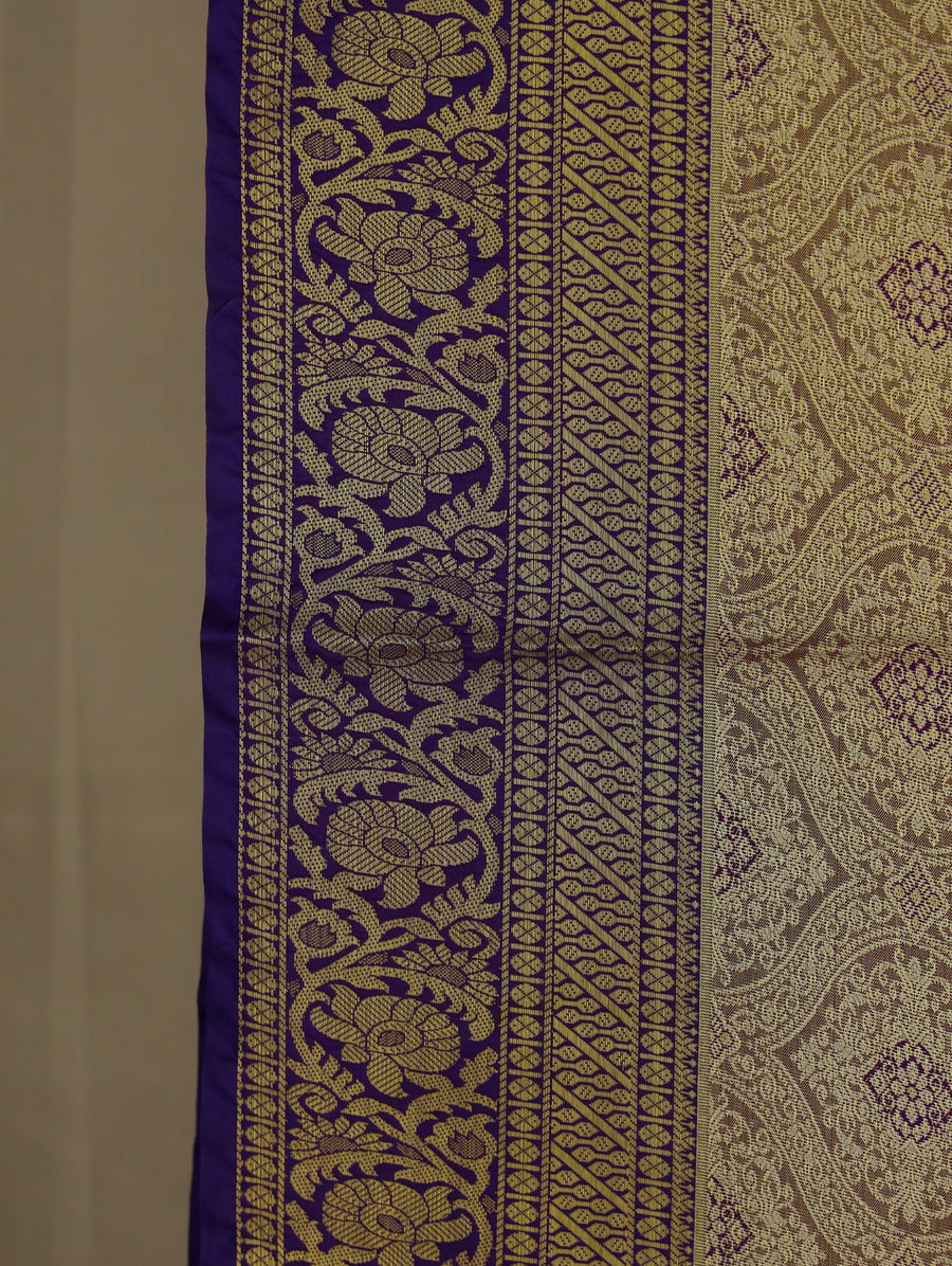 Champagne Gold Dharmavaram Inspired Semi Silk Saree with Medium Medium Contrast Border