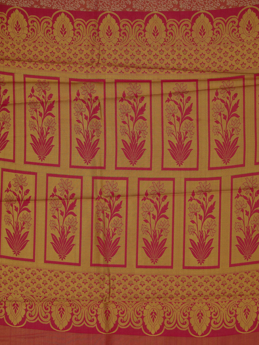 Coral Peach Kanchipuram Inspired Semi Silk Saree with Wide Wide Contrast Border