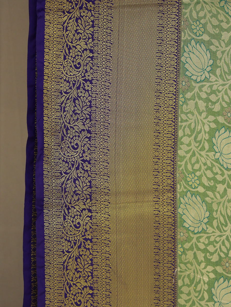 Sage Green Kanchipuram Inspired Semi Silk Saree with Medium Medium Contrast Border