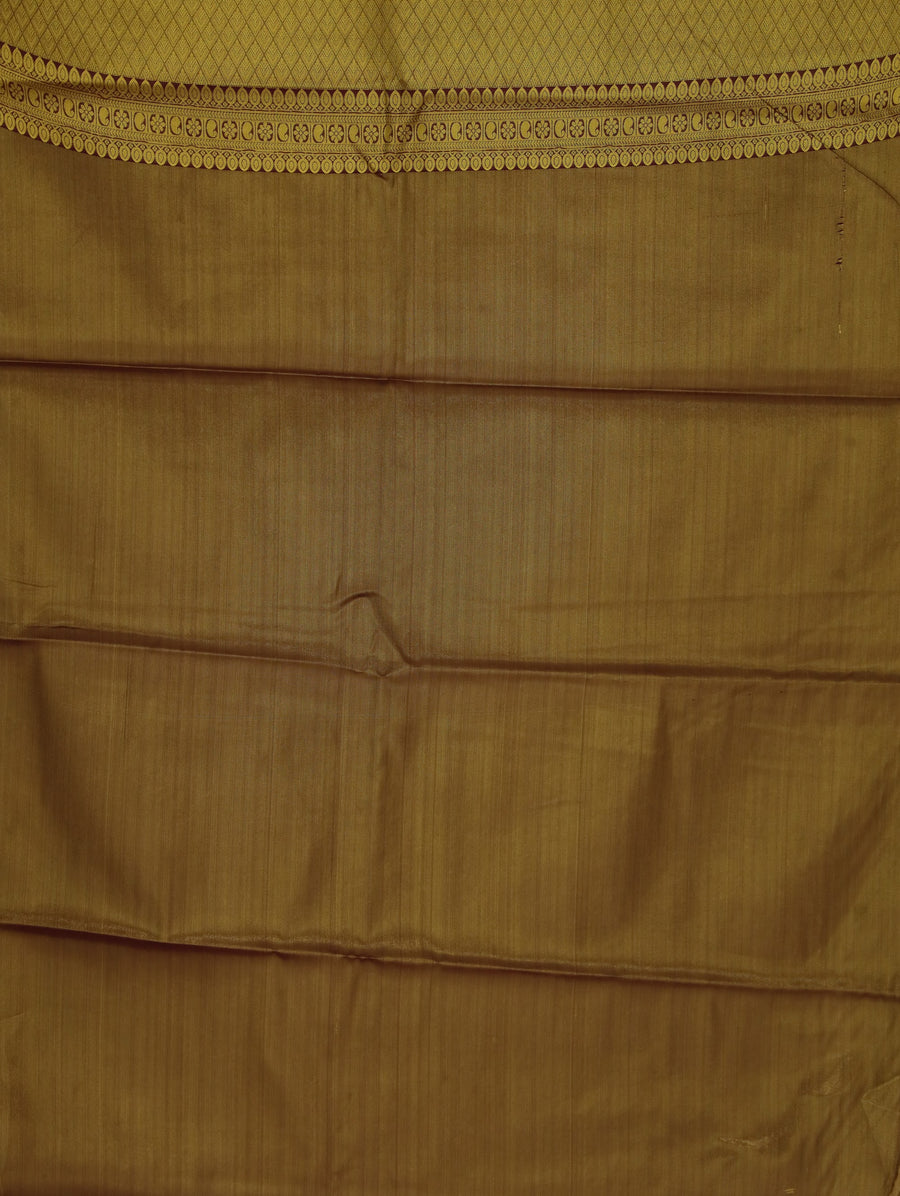 Champagne Gold Kanchipuram Inspired Semi Silk Saree with Wide Wide Contrast Border