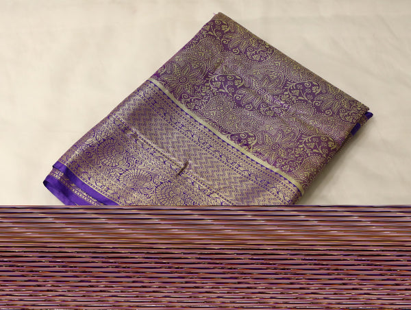 Aubergine Purple Dharmavaram Inspired Semi Silk Saree with Medium Medium Contrast Border