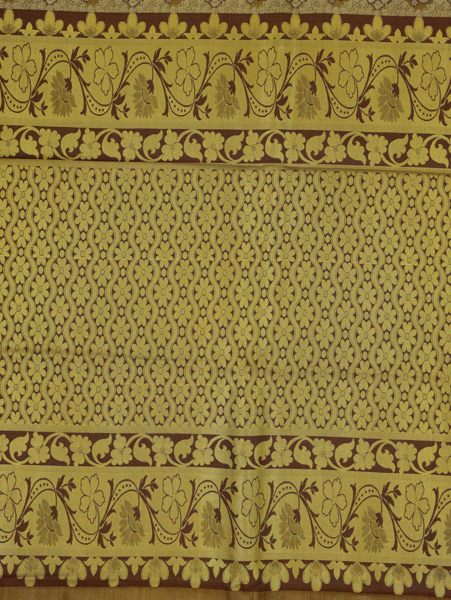 Champagne Gold Dharmavaram Inspired Semi Silk Saree with Medium Medium Contrast Border