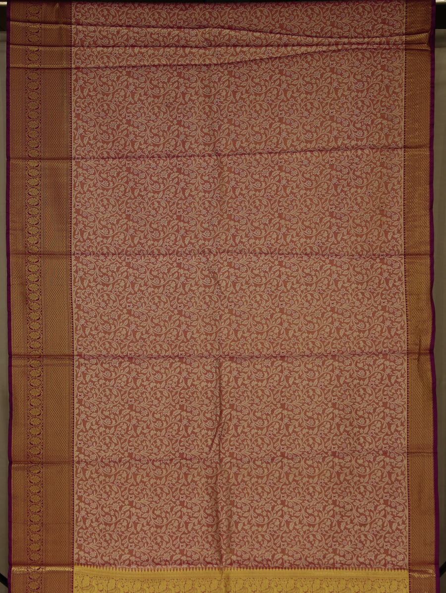 Champagne Gold Dharmavaram Inspired Semi Silk Saree with Wide Wide Contrast Border