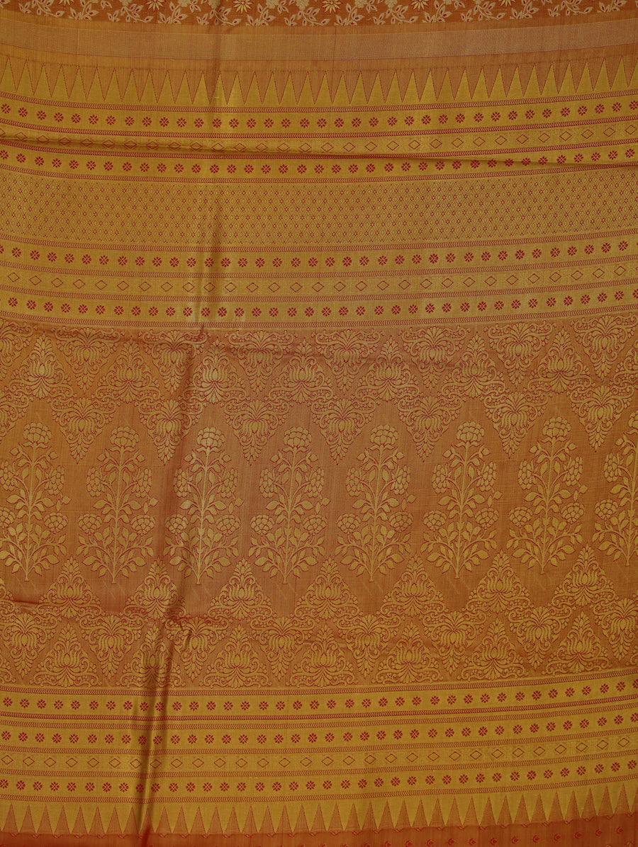 Burnt Orange Kanchipuram Inspired Semi Silk Saree with Medium Medium Contrast Border