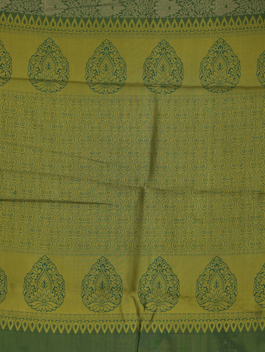 Mint Green Kanchipuram Inspired Semi Silk Saree with Wide Wide Contrast Border