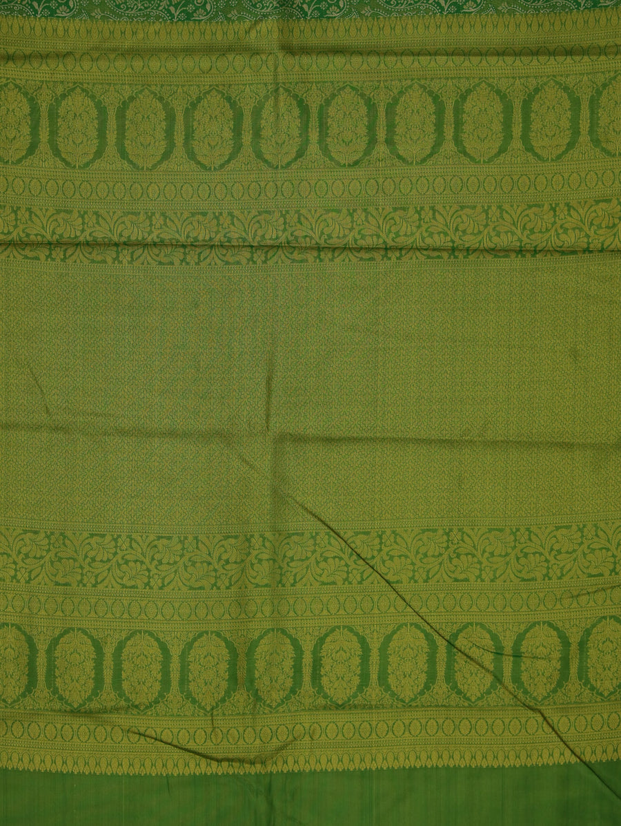 Moss Green Mysore Inspired Semi Silk Saree with Wide Wide Self Border