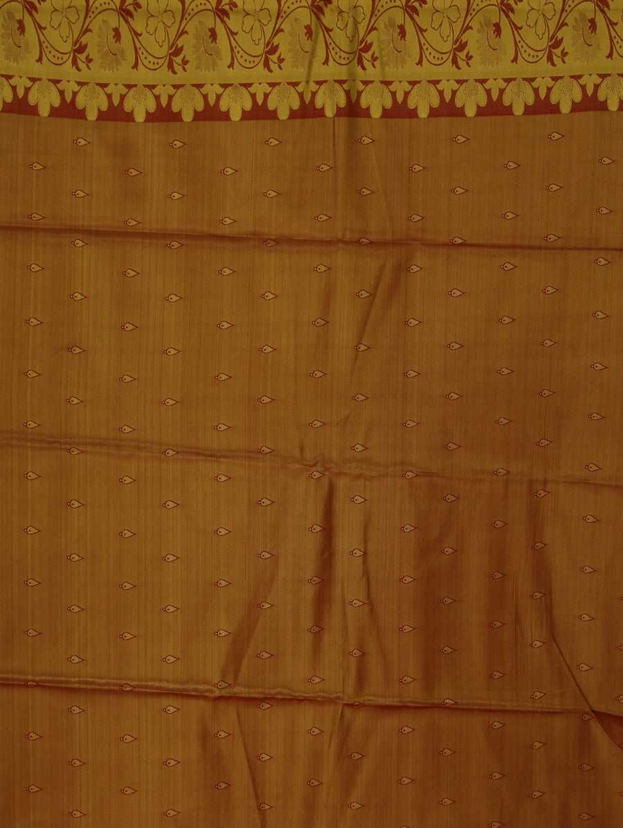 Champagne Gold Kanchipuram Inspired Semi Silk Saree with Medium Medium Contrast Border