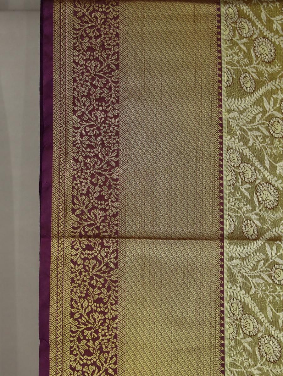 Olive Green Kanchipuram Inspired Semi Silk Saree with Medium Medium Contrast Border
