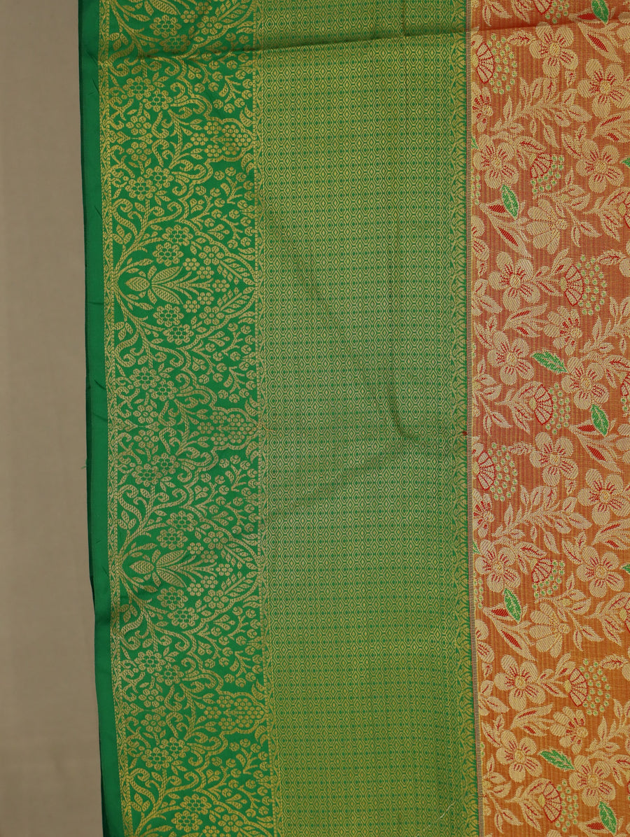 Burnt Orange Kanchipuram Inspired Semi Silk Saree with Wide Medium Contrast Border