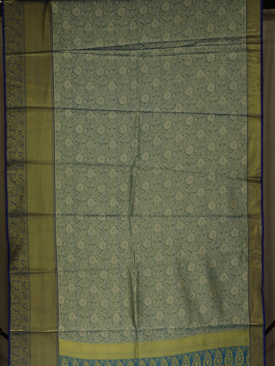Sage Green Uppada Inspired Semi Silk Saree with Medium Medium Contrast Border