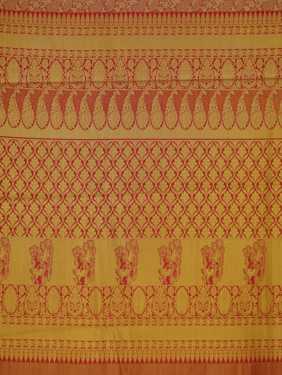 Saffron Gold Dharmavaram Inspired Semi Silk Saree with Wide Wide Contrast Border