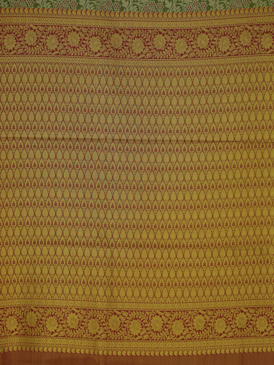 Sage Green Kanchipuram Inspired Semi Silk Saree with Wide Wide Contrast Border
