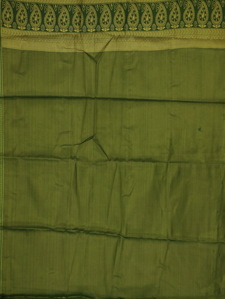 Olive Green Kanchipuram Inspired Semi Silk Saree with Wide Wide Self Border