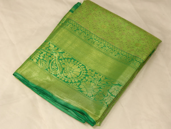 Lime Green Kanchipuram Inspired Semi Silk Saree with Wide Wide Self Border