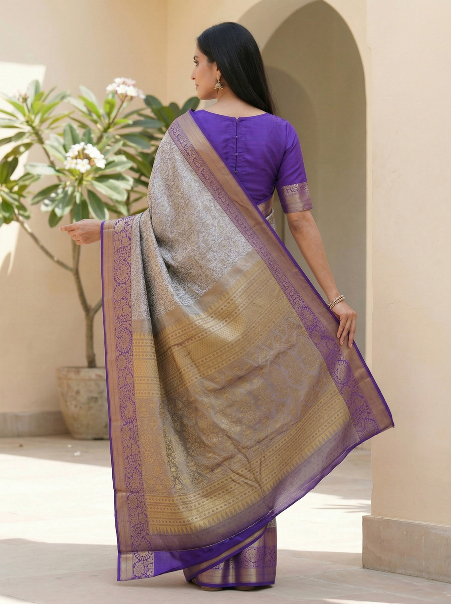 Majestic Purple Dharmavaram Inspired Semi Silk Saree with Wide Wide Contrast Border