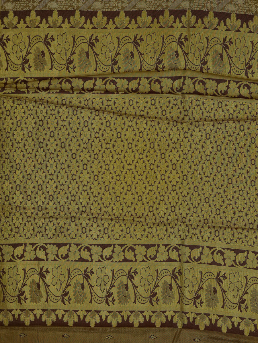 Champagne Gold Kanchipuram Inspired Semi Silk Saree with Wide Medium Contrast Border