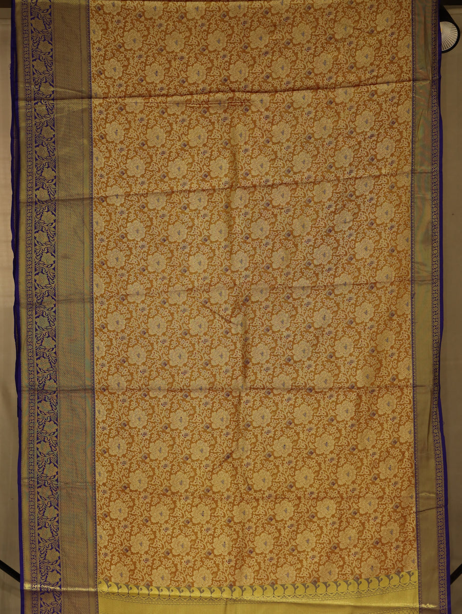 Soft Taupe Dharmavaram Inspired Semi Silk Saree with Wide Wide Contrast Border