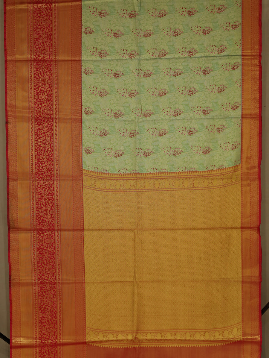 Mustard Gold Kanchipuram Inspired Semi Silk Saree with Medium Medium Contrast Border