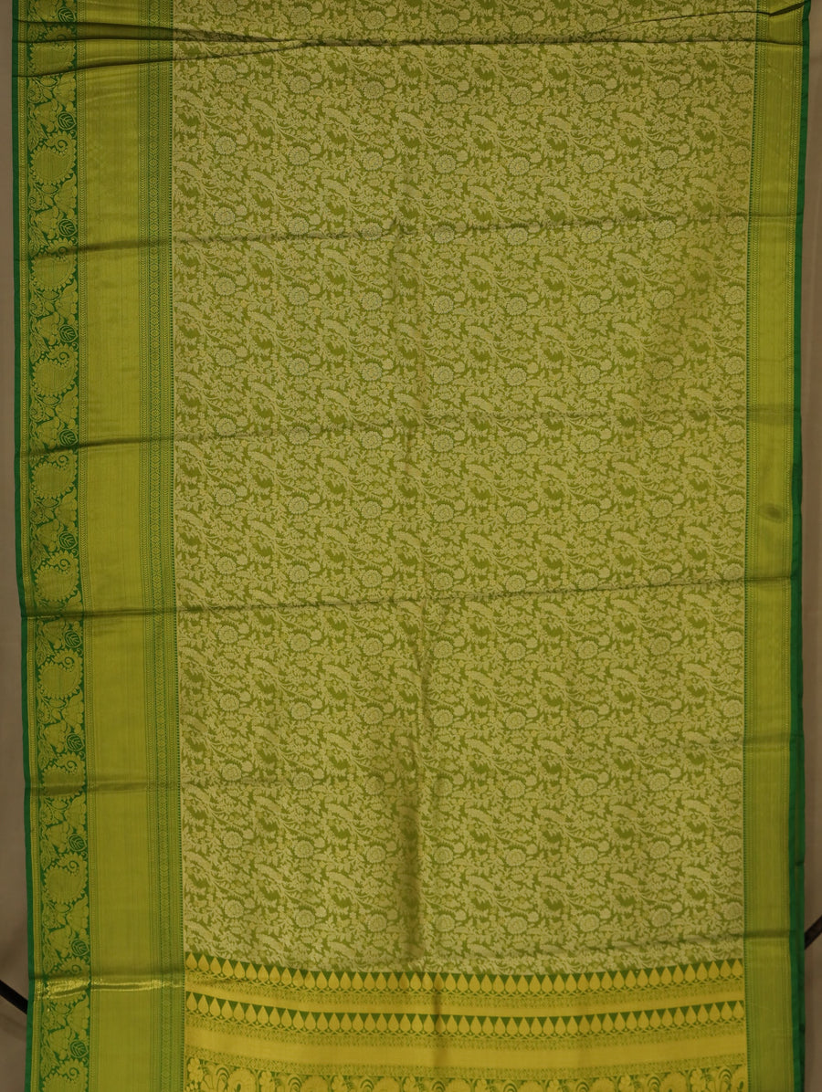 Olive Green Kanchipuram Inspired Semi Silk Saree with Wide Wide Self Border