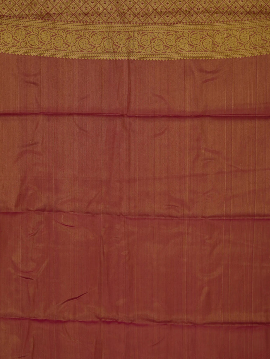 Burnt Orange Dharmavaram Inspired Semi Silk Saree with Medium Medium Contrast Border