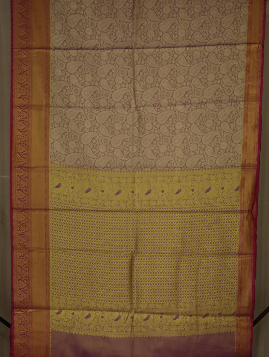 Champagne Gold Dharmavaram Inspired Semi Silk Saree with Wide Wide Contrast Border