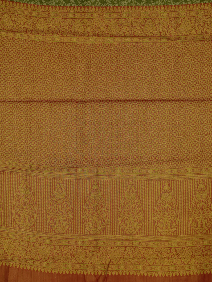 Sage Green Kanchipuram Inspired Semi Silk Saree with Wide Wide Contrast Border