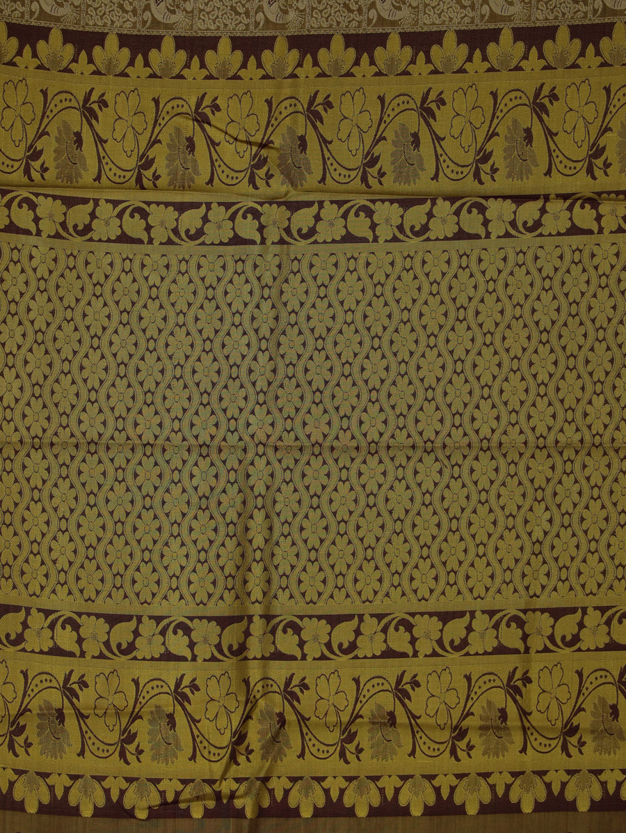 Champagne Gold Kanchipuram Inspired Semi Silk Saree with Wide Wide Contrast Border