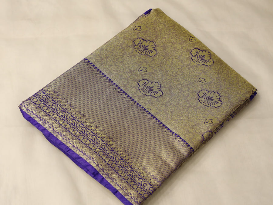 Champagne Gold Dharmavaram Inspired Semi Silk Saree with Medium Medium Contrast Border