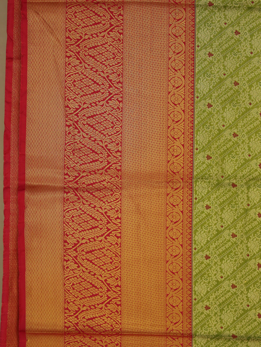 Sage Green Dharmavaram Inspired Semi Silk Saree with Wide Wide Contrast Border