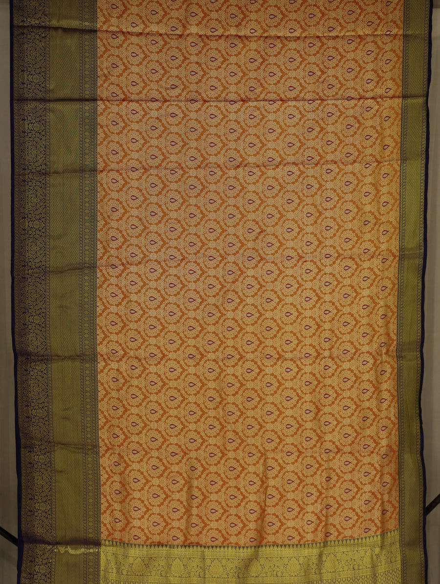 Antique Gold Dharmavaram Inspired Semi Silk Saree with Medium Medium Contrast Border