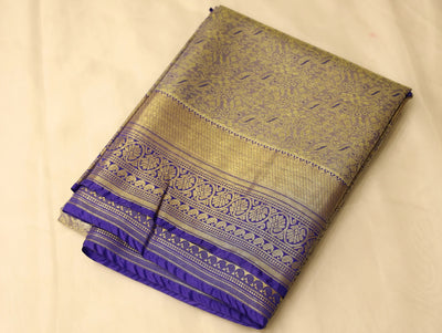 Champagne Gold Kanchipuram Inspired Semi Silk Saree with Wide Wide Contrast Border