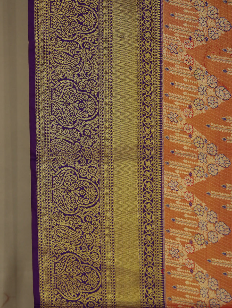 Burnt Orange Gadwal Inspired Semi Silk Saree with Medium Medium Contrast Border