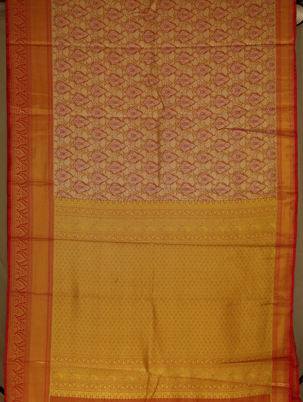 Sunset Gold Dharmavaram Inspired Semi Silk Saree with Wide Wide Contrast Border