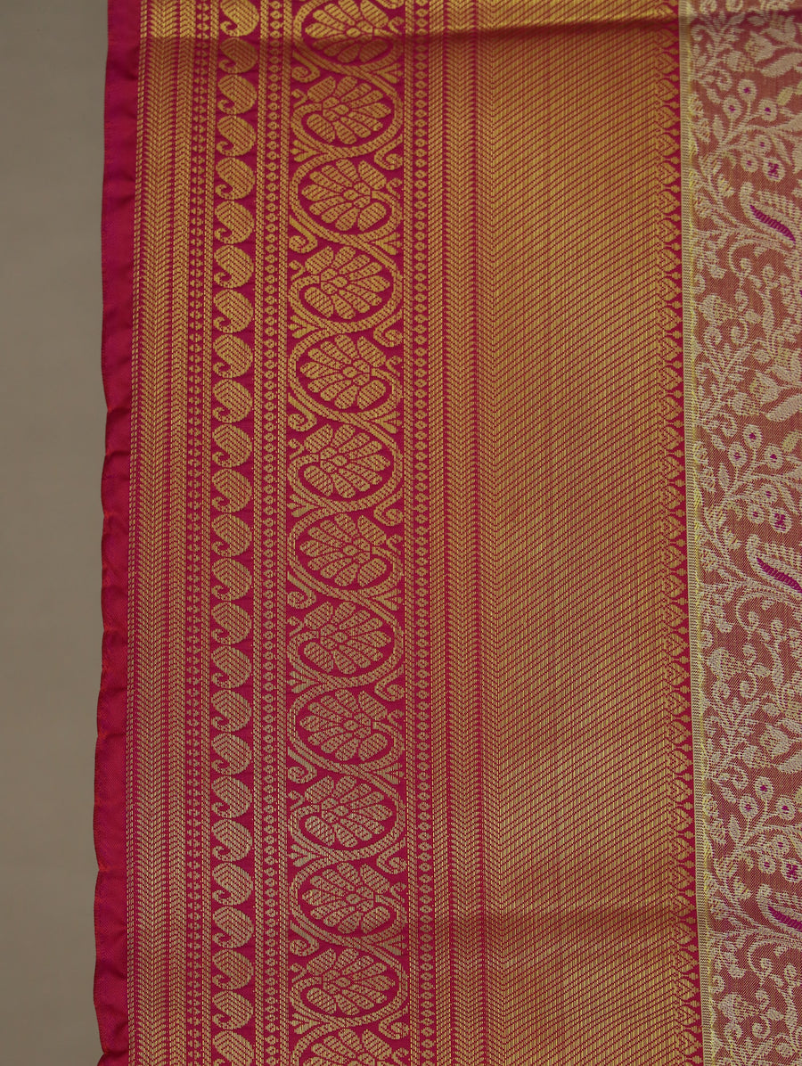 Dusty Rose Kanchipuram Inspired Semi Silk Saree with Wide Wide Contrast Border