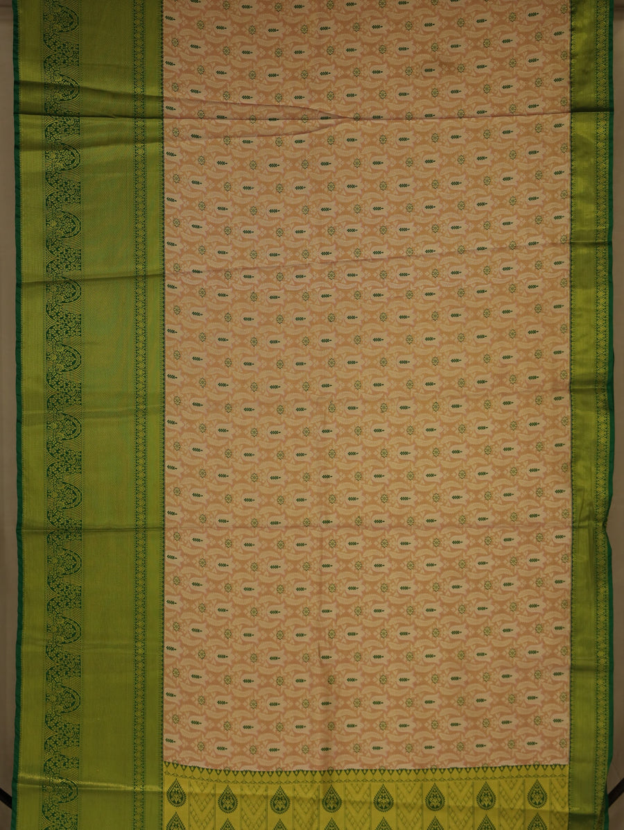 Champagne Gold Dharmavaram Inspired Semi Silk Saree with Wide Wide Contrast Border