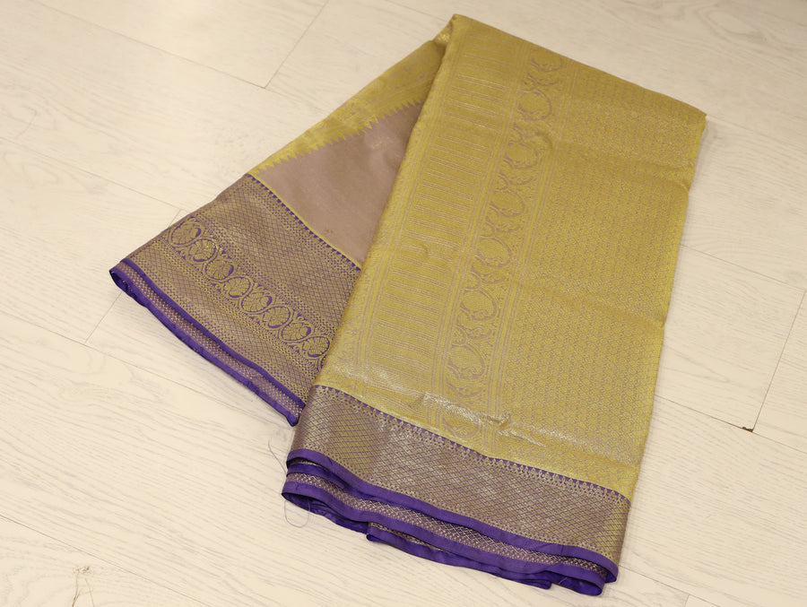 Champagne Gold Dharmavaram Inspired Semi Silk Saree with Medium Medium Contrast Border