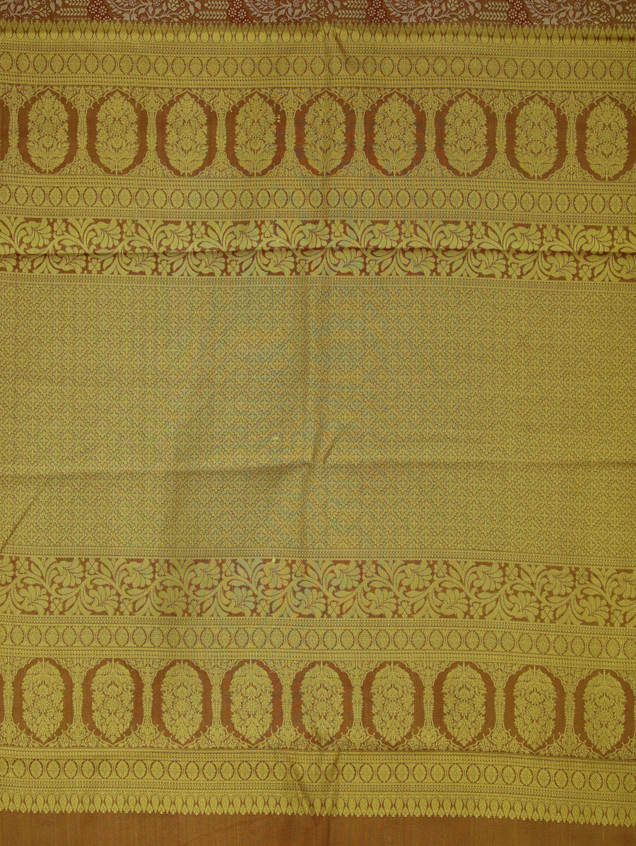 Saffron Gold Kanchipuram Inspired Semi Silk Saree with Wide Wide Contrast Border