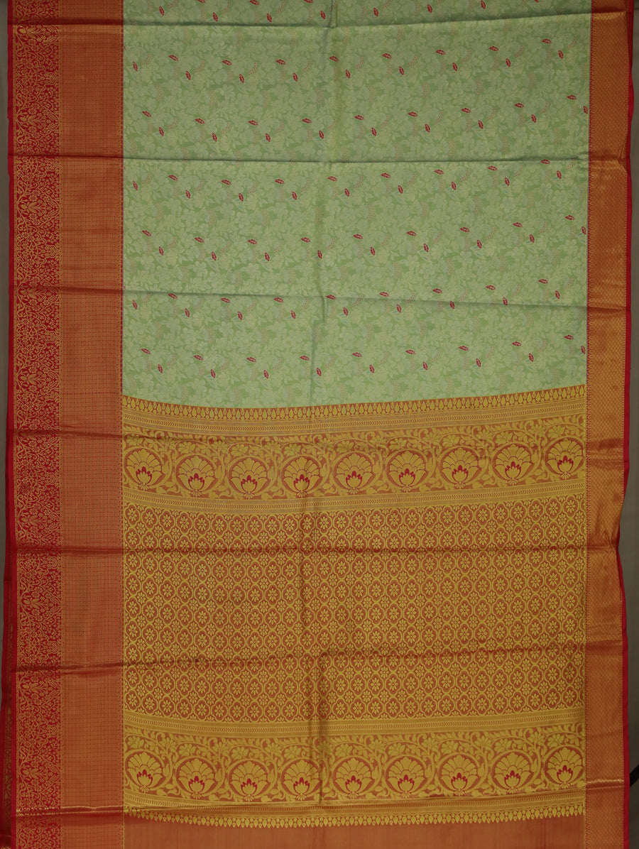 Sage Green Dharmavaram Inspired Semi Silk Saree with Wide Wide Contrast Border