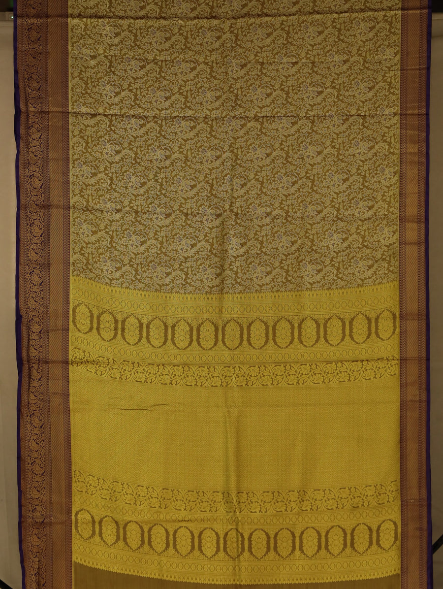 Champagne Gold Kanchipuram Inspired Semi Silk Saree with Wide Medium Contrast Border