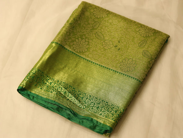 Leaf Green Kanchipuram Inspired Semi Silk Saree with Wide Wide Self Border