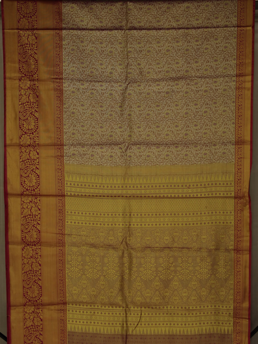 Ivory Beige Dharmavaram Inspired Semi Silk Saree with Wide Wide Contrast Border