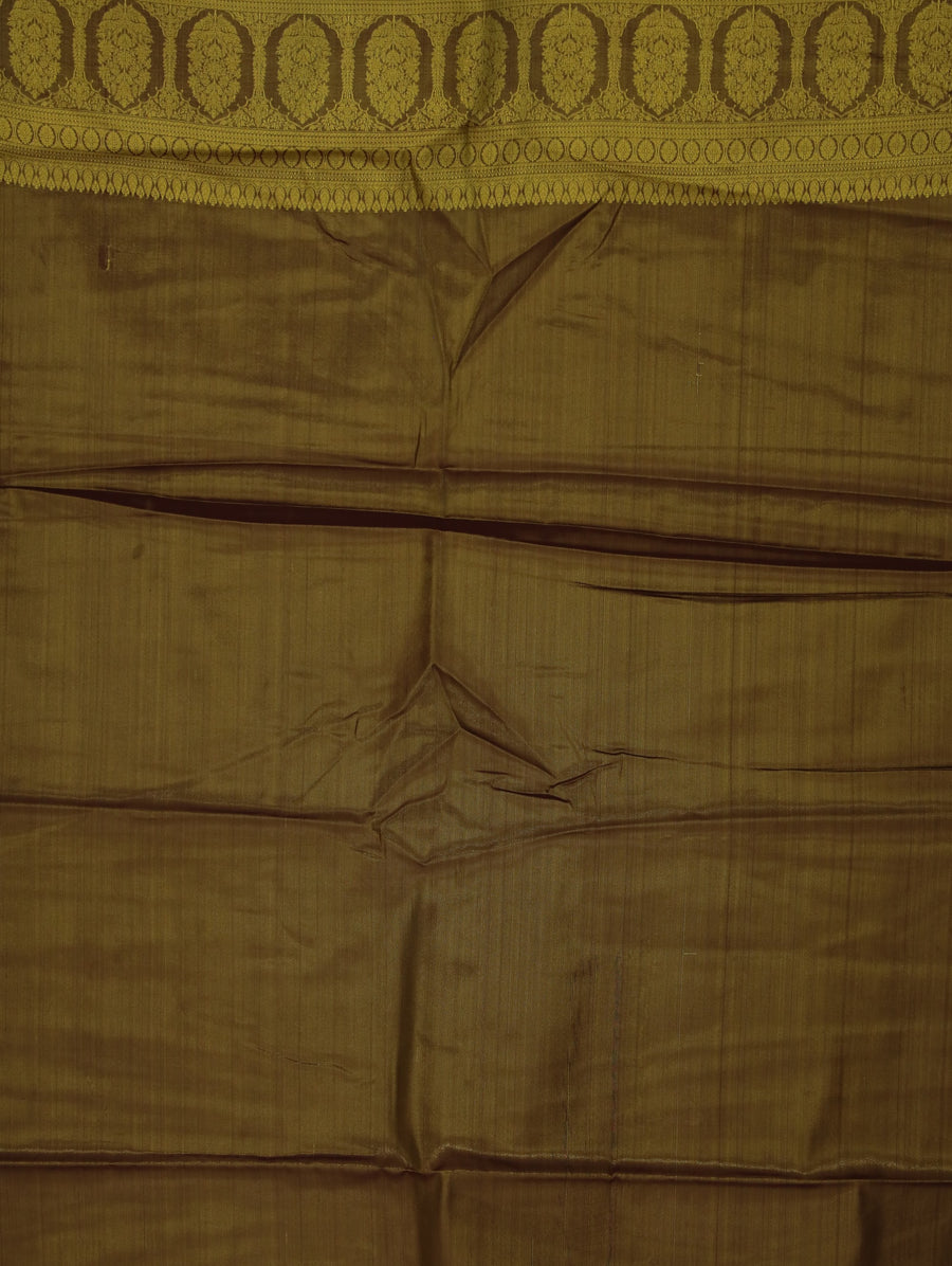 Olive Green Kanchipuram Inspired Semi Silk Saree with Medium Medium Contrast Border
