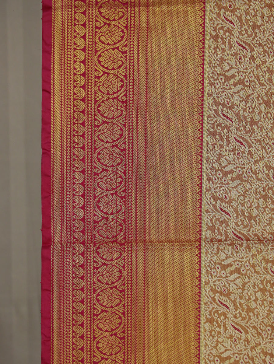 Earthy Brown Kanchipuram Inspired Semi Silk Saree with Medium Medium Contrast Border